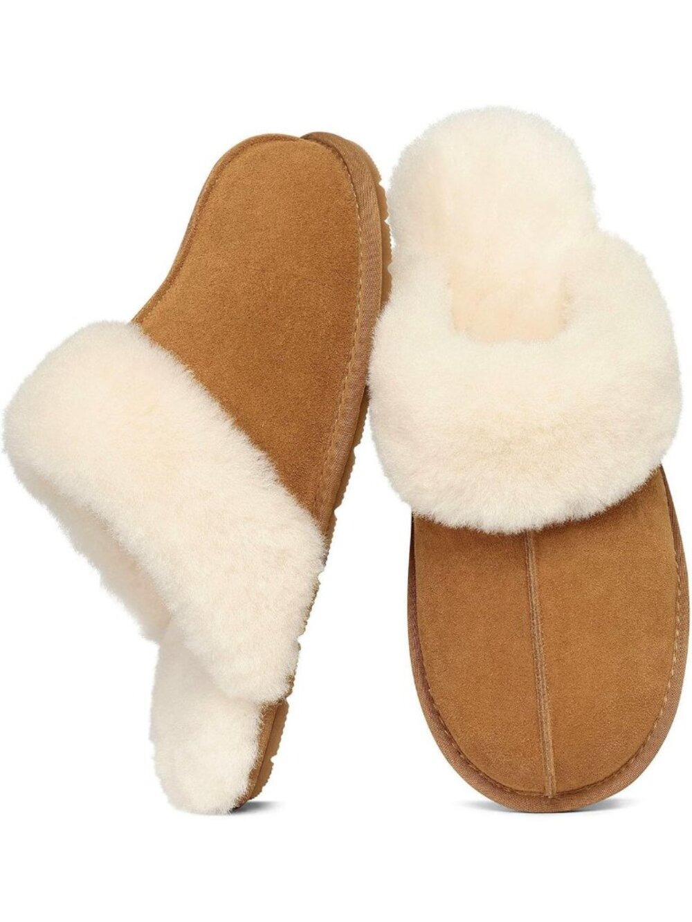 Cozy 100% Genuine Suede Slippers for Women | Fuzzy Warm Scuff House Shoes